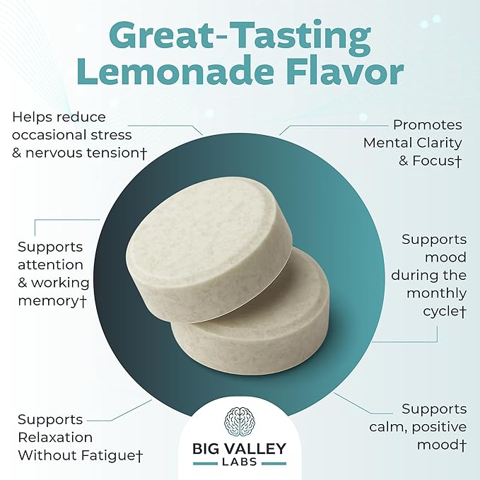 L-Theanine 200 mg Chewable Tablet – AlphaWave® - Lemonade Flavor – Vegan Non-GMO Gluten-Free Supplement for Calm Focus and Brain Function