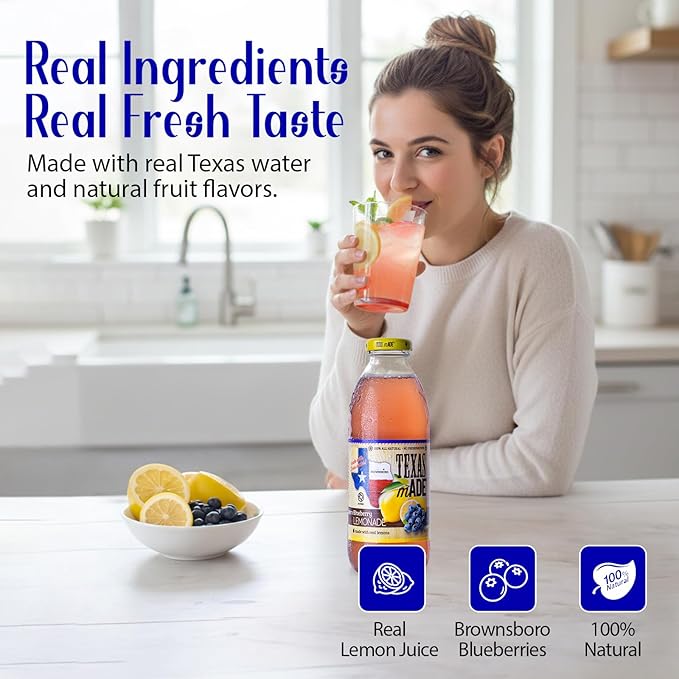 Texas mADE Brownsboro Blueberry Lemonade NON GMO Verified Lemonade Made with Pure Cane Sugar and Blueberry Flavor No Preservatives Texas Crafted Lemonade 16 fl oz Pack of 12