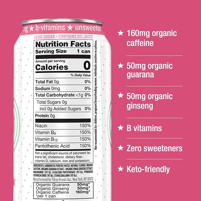 Hiball Clean Energy Drink - Watermelon Mint - Zero Sugar Zero Calorie Sparkling Water with 160mg Organic Caffeine 50mg Organic Ginseng 50mg Organic Guarana and B Vitamins - 16 fl oz (8-Pack)