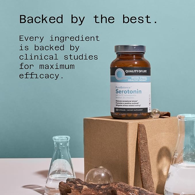 Quality of Life Pure Balance Serotonin Premium–Helps Boost Serotonin &amp Cortisol Levels - Includes 5-HTP Venetron Sensoril Vitamin D3 &amp L-Theanine–60 Capsules