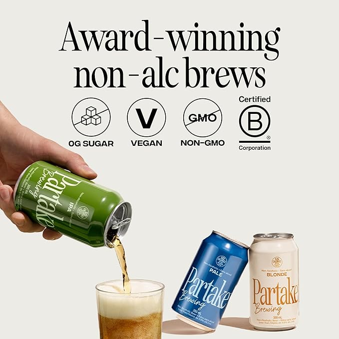 Partake Brewing Craft Non Alcoholic Beer Variety Pack x 12 Fl Oz Cans - Low Calorie &amp Carb No Sugar All Natural Ingredients - Award-Winning Taste Non Alcoholic Beer Without the Empty Calories