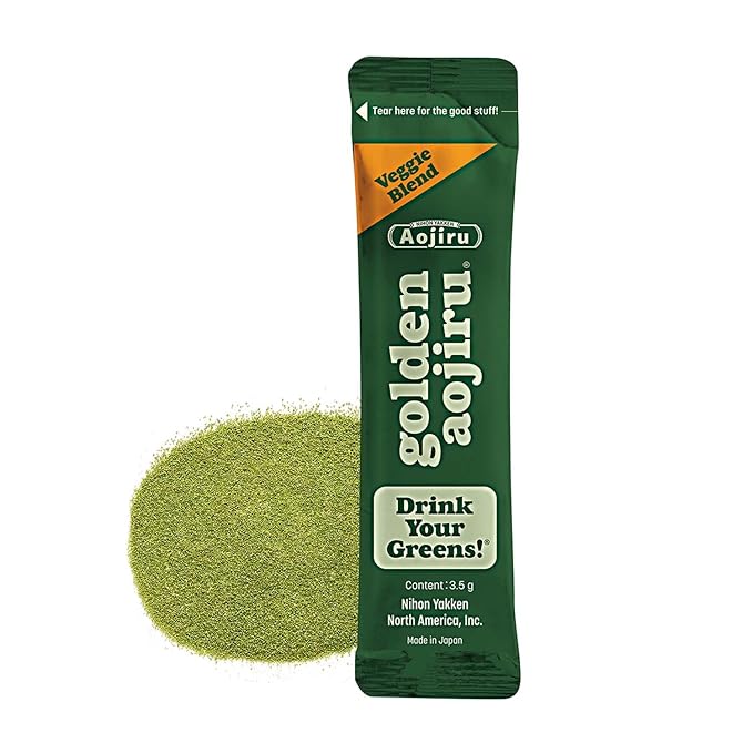 Golden Aojiru Green Superfood Powder – Japanese Barley Grass Juice with 25+ Vegetables Prebiotic &amp Enzymes – Gluten Free Green Juice – 46pcs