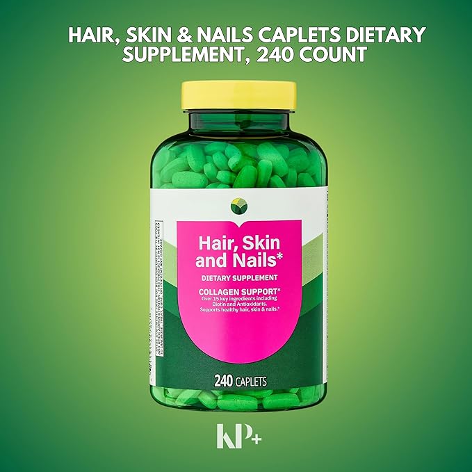KP+ Spring Valley Hair Skin &amp Nails | Collagen Support | Over 15 Key Ingredients Including Biotin &amp Antioxidants | Dietary Supplement | 240 Caplets | Pack of 1