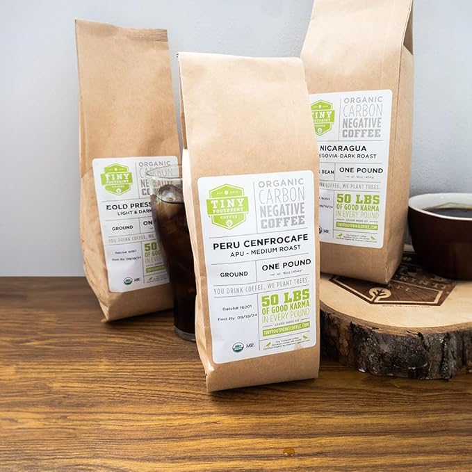 Tiny Footprint Coffee Organic Signature Blend Light Roast - Whole Bean Coffee USDA Organic &amp Carbon Negative - You Drink Coffee We Plant Trees 3 Pounds