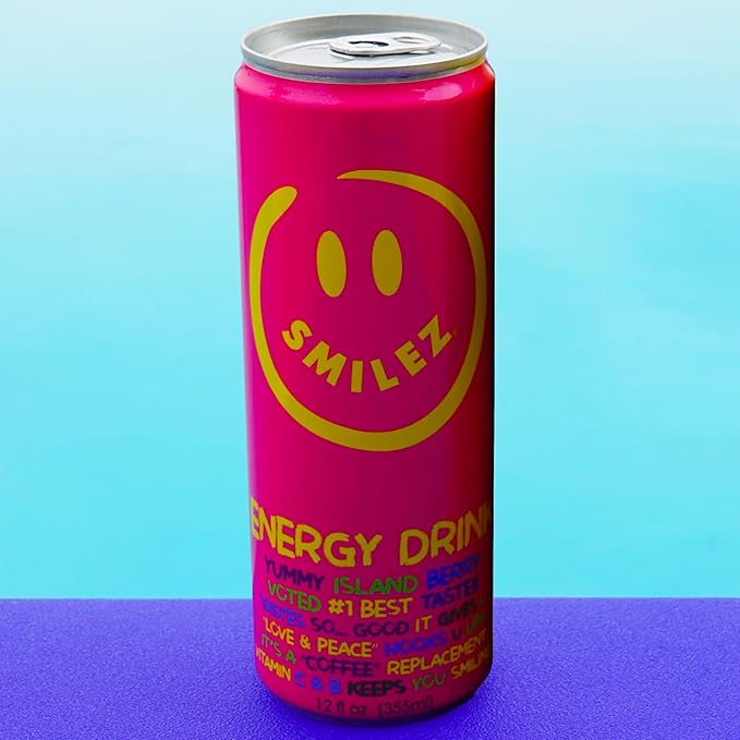 Smilez Energy Drink Island Berry 12 Fl Oz Cans (Pack of 12)