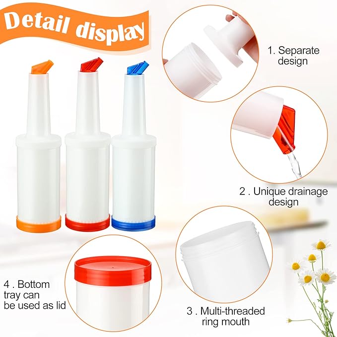 CHENGU 18 Pack 34 oz Bar Pour Colorful Juice Pouring Bottle Containers Plastic Juice Liquor Store in 6 Colors for Bartending Home Kitchen Party Supplies