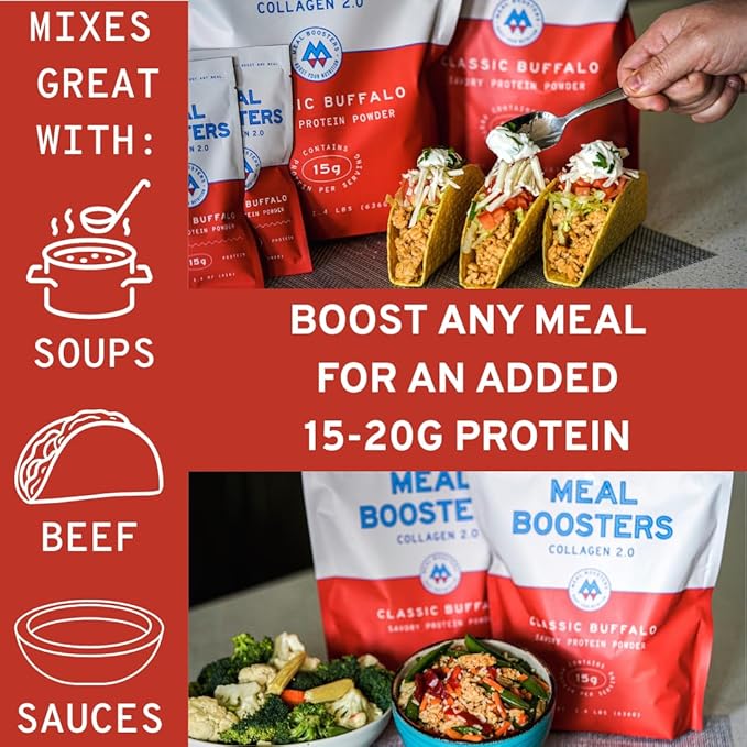 Meal Boosters Savory Protein Powder Supplement | 15–20g Complete Protein Meal Enhancer for Cooking &amp Prep | Collagen Peptides for Gut Joint &amp Support | Keto Friendly Gluten Free (Classic Buf