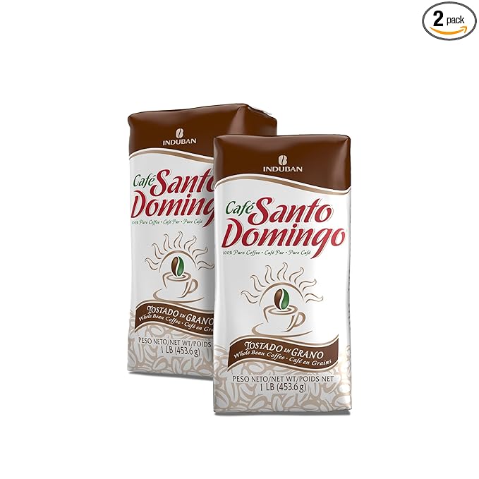 Café Santo Domingo 16 oz Bag Whole Bean Coffee Medium Roast - Product from the Dominican Republic (Pack of 2)