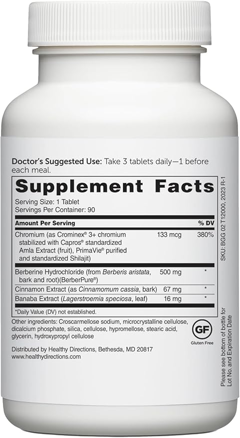 Dr. Whitaker’s Berberine GlucoGold Supplement with 1500 mg per Day of BerberPure Berberine Concentrated Cinnamon Crominex Chromium and Banaba Leaf Extract (90 Tablets) (Pack of 2)