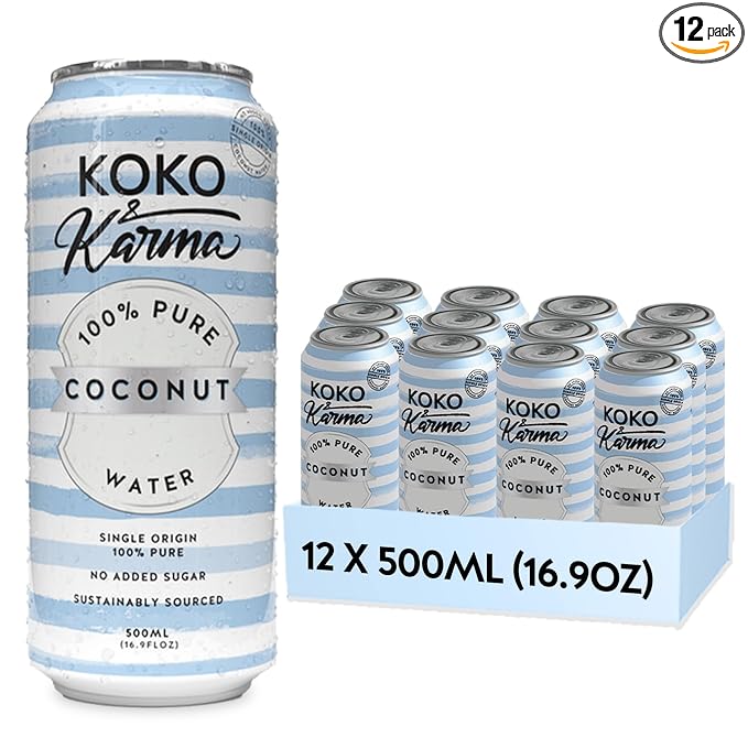 Koko &amp Karma Pure Coconut Water - All Natural No Added Sugars No Preservatives (12 Pack) (16.9 Fl Oz (Pack of 12) Pure Coconut Water)