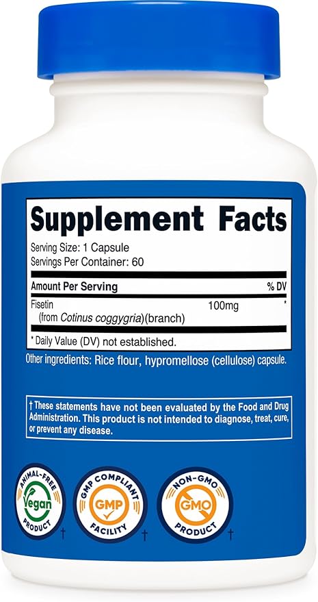Nutricost Fisetin Capsules 100mg 60 Capsules - Natural Polyphenol Antioxidant - Non-GMO Gluten Free and Vegan Friendly Supplement