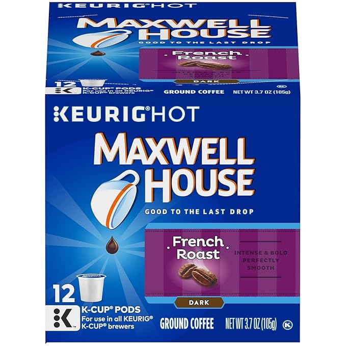 Maxwell House Cafe Collection Decaf House Blend Medium K-Cups + Coffee K-Cup Pods French Roast Dark 12 CT (Variety Pack)