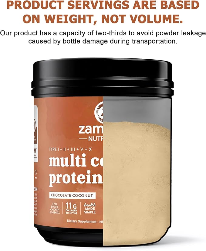 Zammex Multi Collagen Protein Powder Type I &amp III &amp V &amp X Hydrolyzed Collagen Peptides for Women &amp Men Supports Hair and Skin Gut Health 41 Servings Chocolate