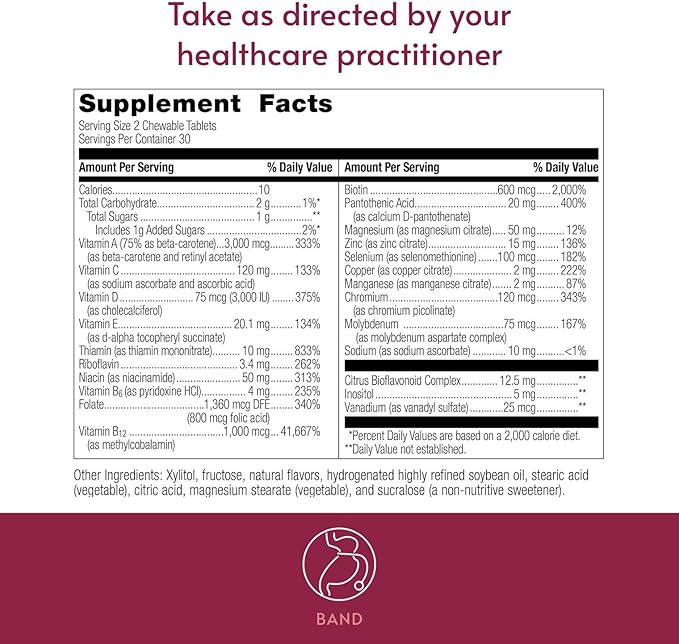 Bariatric Advantage Chewable Essential Multivitamin Without Iron - 200 DV of Key Nutrients - Trace Mineral Support* - Multivitamins for Bariatric Patients - Berry - 60 Count