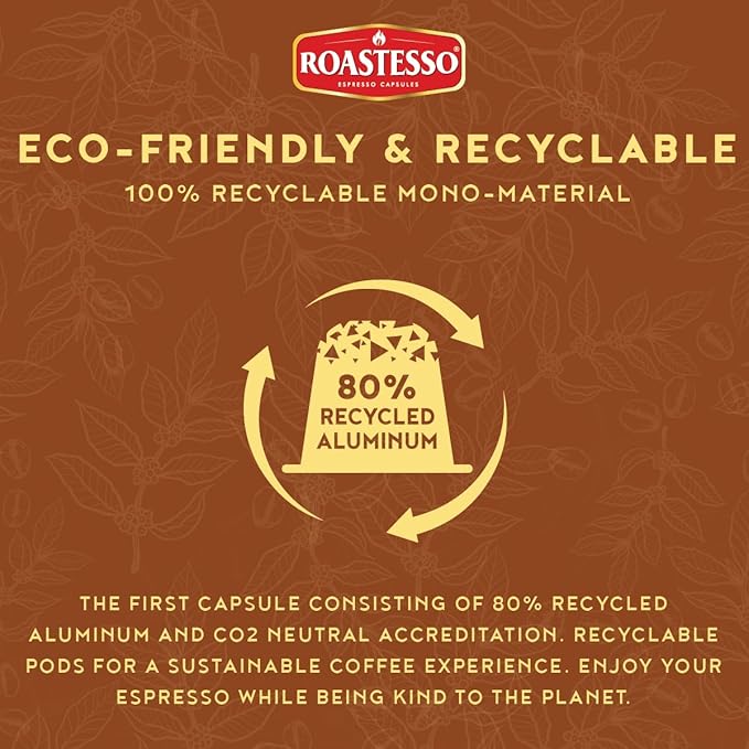 Roastesso Aluminum Espresso Capsules Natural Hazelnut Flavored Coffee Compatible with Nespresso Original Machines Medium Roast Intensity 7 Recyclable Coffee Pods Packed in USA (40 Count)