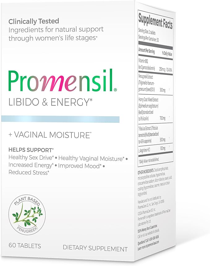 Promensil Libido &amp Energy - Libido Booster for Women Sexual Health Support for Women with Low Estrogen Fenugreek Horny Goat Weed &amp Vitamins for Menopause Clinically Proven - 30 Day Supply