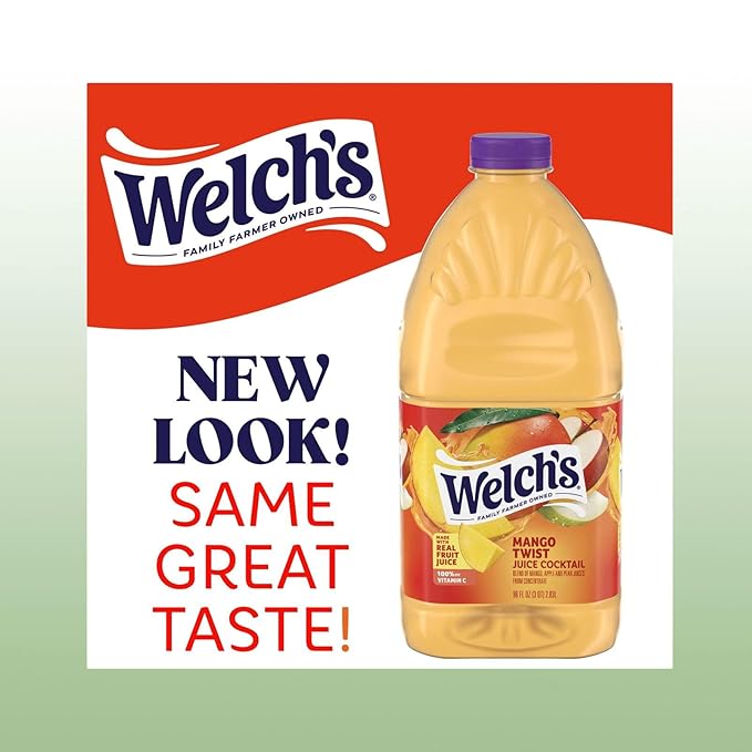 Welch's Mango Twist Juice Drink 96 fl oz Plastic Bottle 2 Pack + 15 Sugarcane Disposable Straws by KOOL8SHOP Infinite Deals