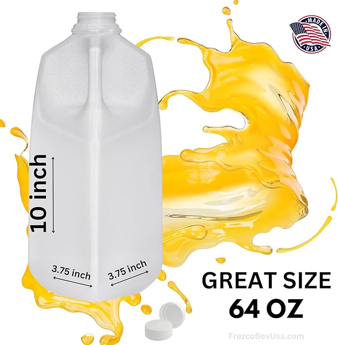 64 Oz Jugs Juice Bottles (Pack Of 6 x 64 Oz Ea) With White Tamper Evident Screw Caps – Great for Homemade Juices Milk Smoothies Tea and Other Beverages - Food Grade BPA Free