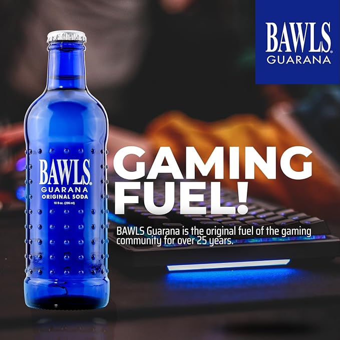 BAWLS Guarana Original BAWLS Guarana Drink Guarana Soda Guarana Fueled Soda for Energy High Energy Caffeinated Drink 10oz 12 Pack Glass Bottles