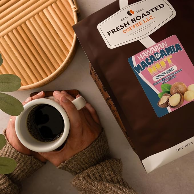 Fresh Roasted Coffee Hawaiian Macadamia Nut Flavored Coffee 5 lb Medium Roast Kosher Ground