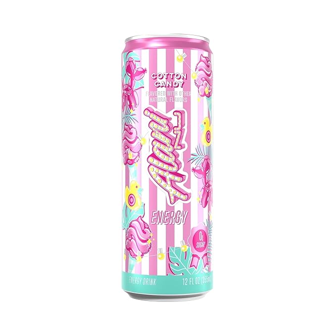 Alani Cherry Bomb &amp Cotton Candy Energy Drink Sugar Free Low Calorie Energy Drinks 12 fl oz Cans (Pack of 6)