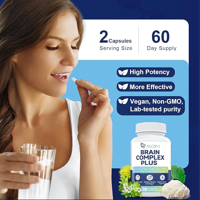 2-Pack Brain Supplements for Memory and Focus | Nootropic with Bacopa Monnieri Lion's Mane Alpha GPC Ginkgo Biloba | Mental Clarity &amp Cognitive Support | Vitamin B6 &amp B12 Neuro Health