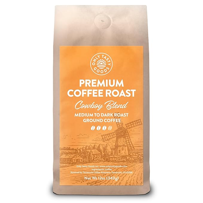 Cowboy Blend Medium and Dark Roast Ground Coffee Speciality Fresh Roasted 12 oz.