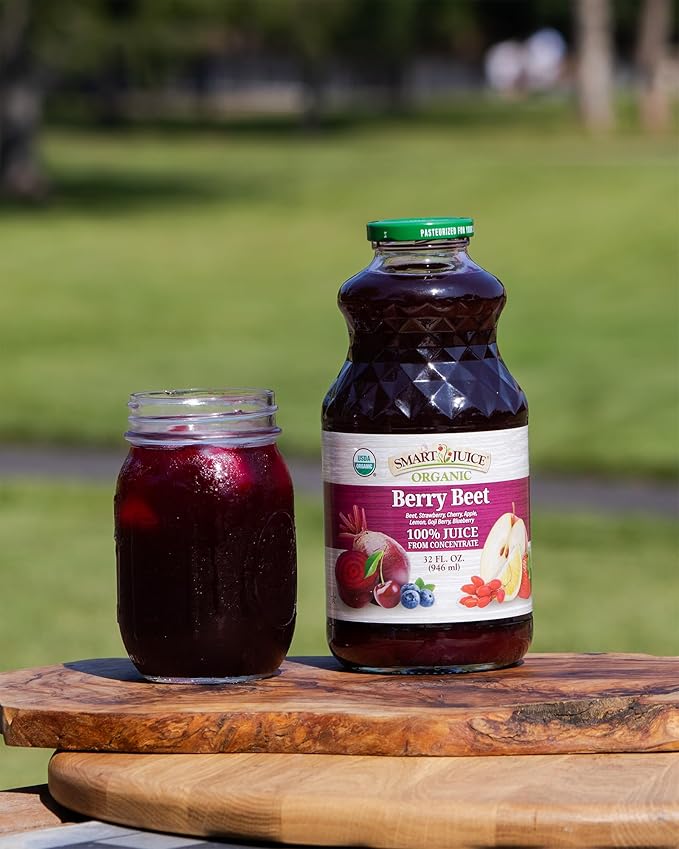 Smart Juice Organic Berry Beet Juice - 32 fl oz glass - (Pack of 6) 100% Juice