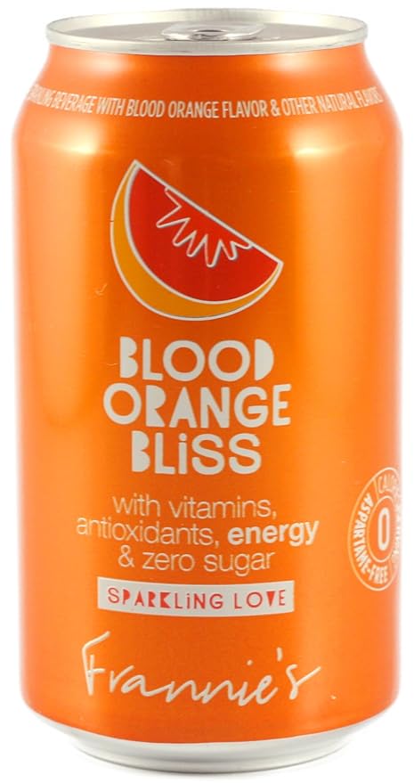 KauffmanTreats Frannie Sparkling Beverage- Zero Calories &amp Sugar Aspertame Free: 24-Ct Case 12 Oz. Cans (Blood Orange Bliss)