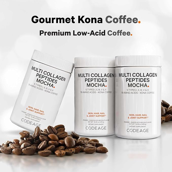 Codeage Multi Collagen Peptides Protein Powder - Chocolate Mocha Instant Coffee - Gourmet Knoa Coffee Drink &amp Shake - Collagen Type I II III V &amp X - Grass-Fed Hydrolyzed Non-GMO - 14.39oz