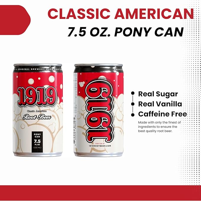 1919 Draft Root Beer 7.5oz Can Real Sugar Real Vanilla Classic American Root Beer 10-Pack