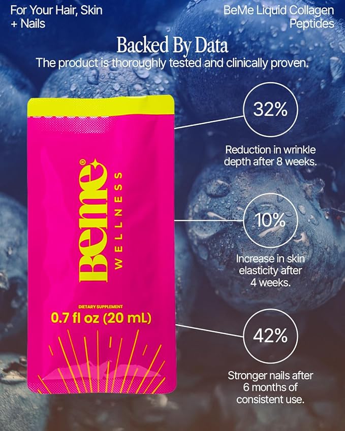BeMe Liquid Collagen for Women - 2500mg Verisol hydrolyzed Marine Liquid Collagen - Clinically Tested Collagen Supplements - Quick Absorption high bioavailability - Supports Skin Hair &amp Nails
