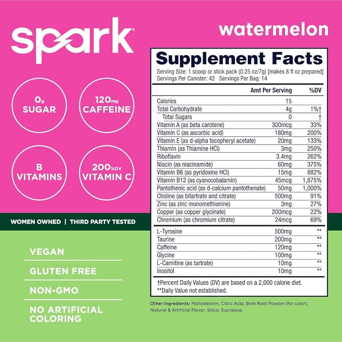 AdvoCare Spark - Energy Drink Mix - Vitamin &amp Amino Acid Supplement - Supports Energy &amp Focus - Portable Immune Support - Sugar-Free - Watermelon