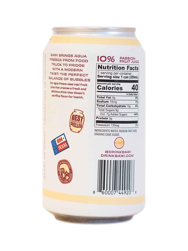 Bawi Agua Fresca Passion Fruit Flavored Sparkling Drink 12 Fluid Ounces (Pack Of 12)
