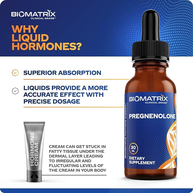 BioMatrix Pregnenolone Supplement Sublingual Micronized Liquid for Memory Mood Brain Health | 3X Better Absorption Than Capsules (30 ml) - 30-60 Day Supply