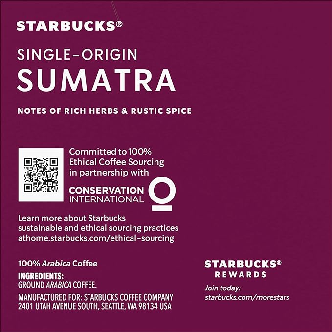 Starbucks Coffee K-Cup Pods Single-Origin Sumatra Coffee Dark Roast 100% Arabica Coffee Keurig Genuine K-Cup Pods 10 CT K-Cups/Box (Pack of 3 Boxes)