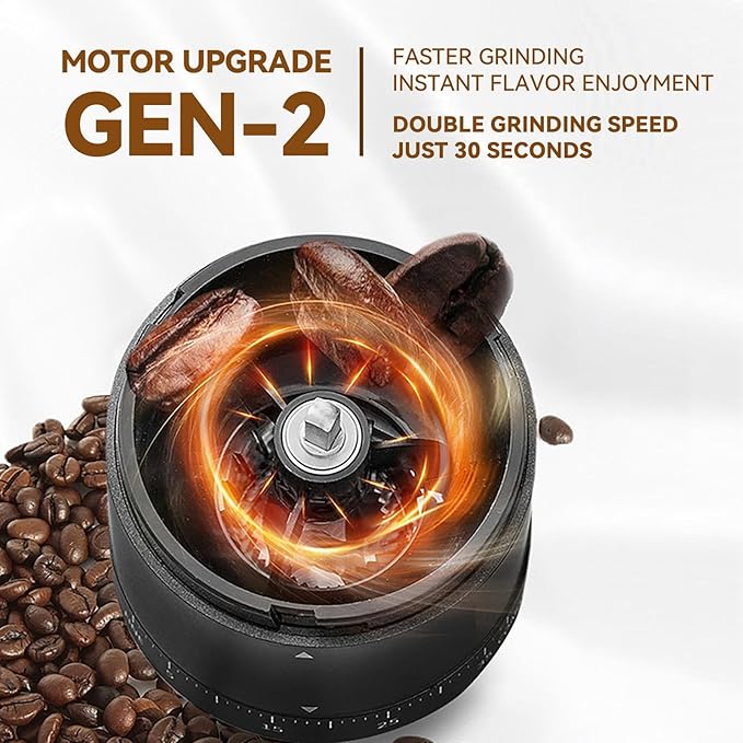 Portable Electric Coffee Grinder - 38 Grind Settings Conical Burr &amp Black Stainless Steel Body Rechargeable Mill for Espresso Moka Pot Turkish Ideal for Camping and Travel
