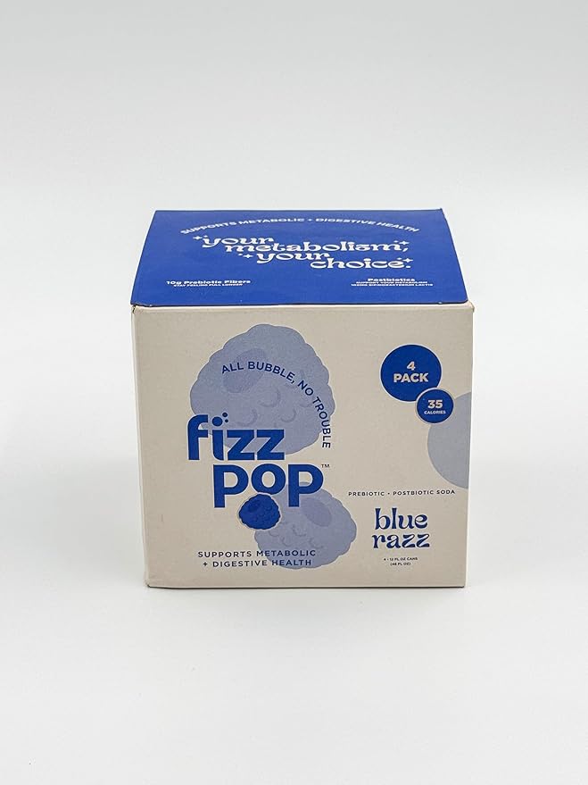Fizz Pop Sparkling Postbiotic &amp Prebiotic Soda Beverage Cherry Lime Flavor 12 oz Pack of 4 Packaging May Vary (Pack of 4 Blue Razz)