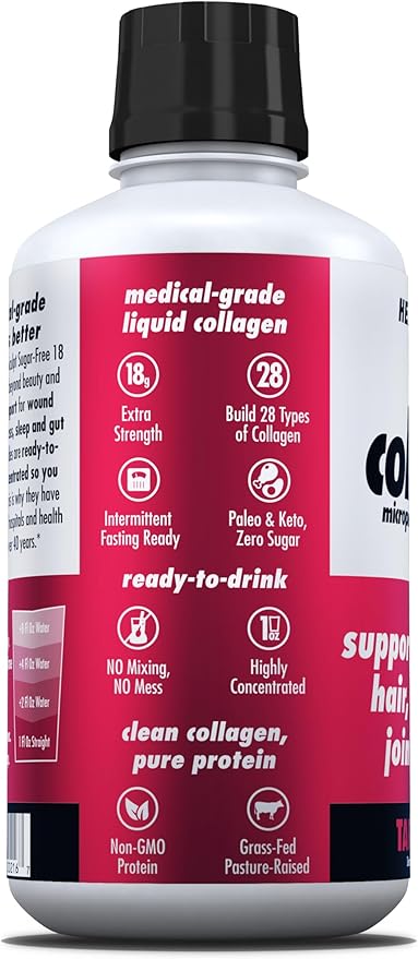 HEALTH DIRECT AminoSculpt Sugar-Free Collagen Supplement - High Potency Medical-Grade Protein for Hair Skin Nails &amp Joints Grass-Fed Non-GMO Liquid Collagen - Tart Cherry - 30 Fl Oz
