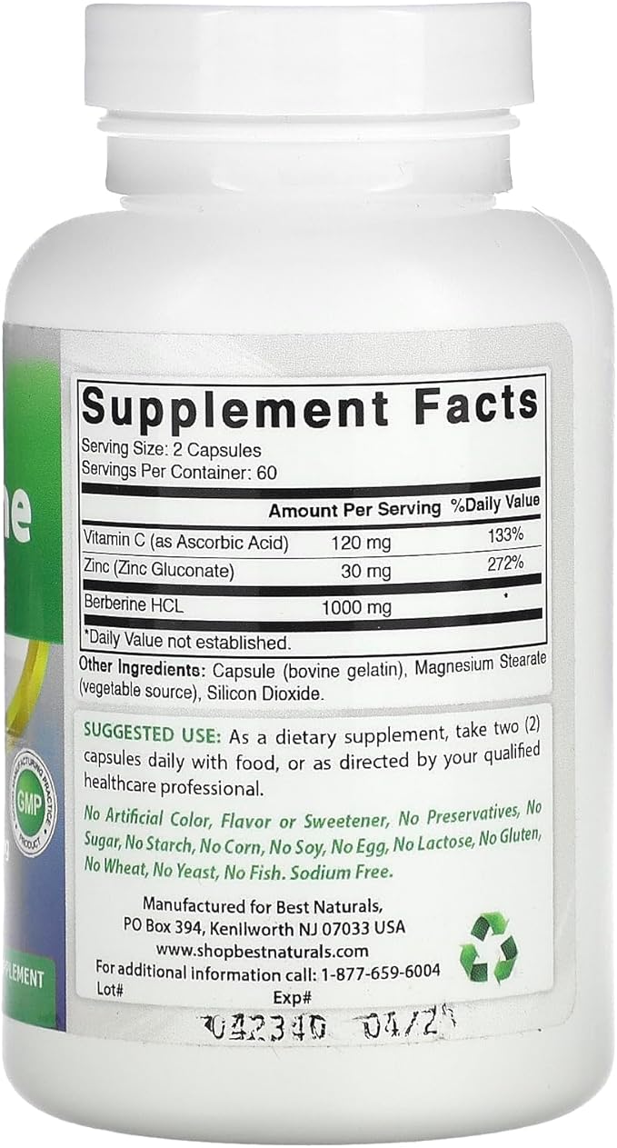 Best Naturals Berberine Plus 1000mg per Serving 120 Capsules