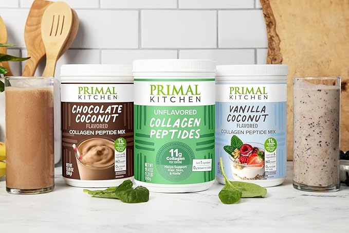 Primal Kitchen Collagen Powder Variety Pack – Vanilla Coconut 14.4 oz Chocolate Coconut 15 oz Hazelnut 10.34 oz – Paleo Friendly Keto Certified Collagen Peptides