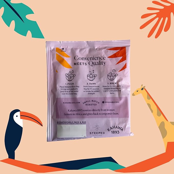 Kahawa 1893 Coffee Tea Bags Medium Roast African Spice 12 Single Serve Bags - With Cinnamon Cardamom &amp Clove As Seen on Shark Tank High Antioxidants Organically Grown Ethically &amp Sustaina