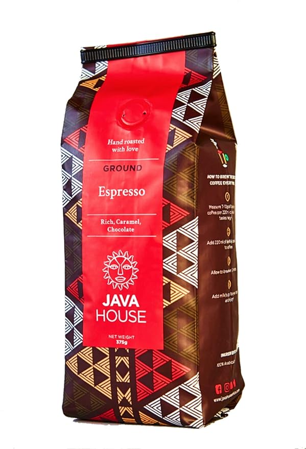 Kenya AA Espresso Ground Coffee - Perfect Dark Roast Craft Coffee. Fair Trade Single Origin Kenyan Coffee with verifiable Coffee Kenya Mark of Origin by Java House Africa (13.23 oz)
