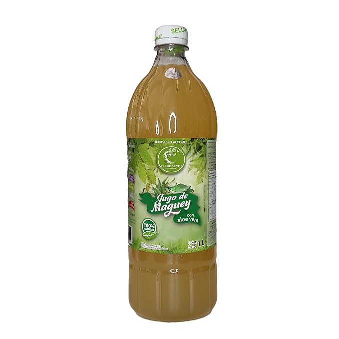 Maguey Juice with Aloe Vera 100% Natural Verde Santo | 1 Liter Bottle | Functional Plant-Based Drink | No Sugar | No Alcohol | Product of Mexico