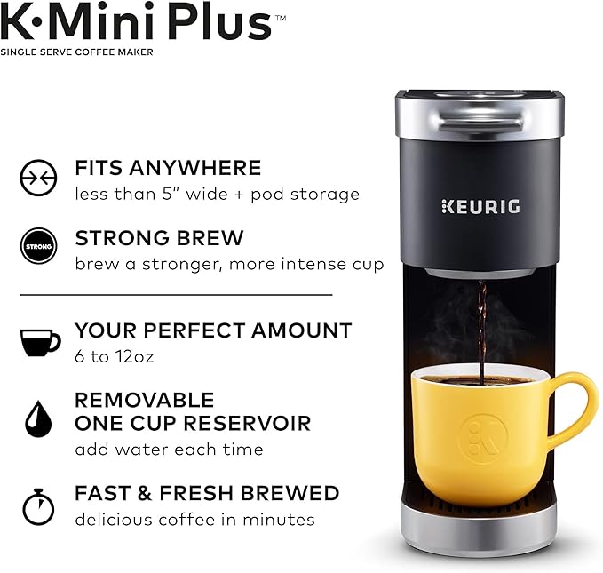 Keurig K-Mini Plus Single Serve Coffee Maker with Café Bustelo Espresso Style Dark Roast Coffee 72 K-Cup Pods