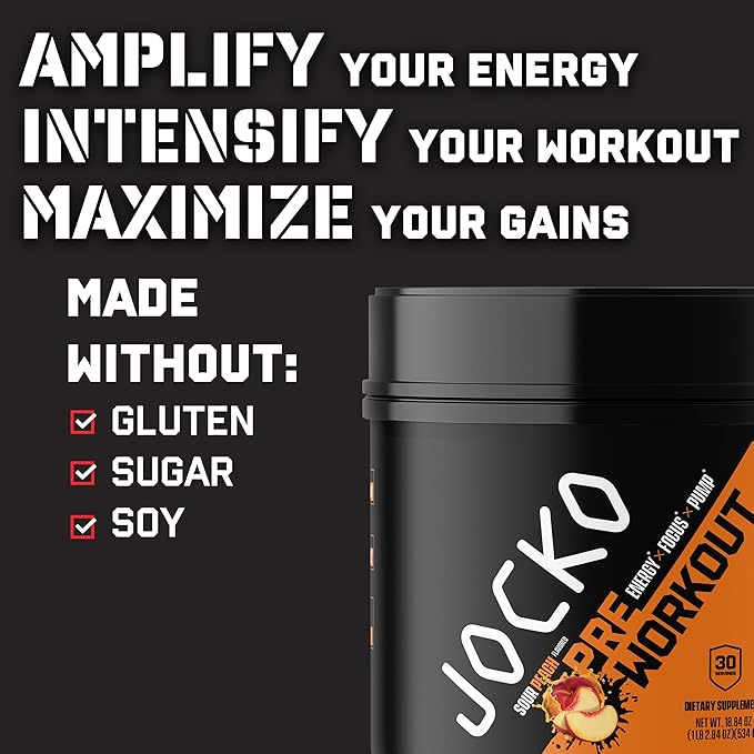 Jocko Fuel Ultimate Pre Workout Powder - Pre-Workout Energy Powder Drink for Men &amp Women - High Stim Sugar-Free Nootropic Blend to Support Muscle Pump Energy &amp Recovery 200mg Caffeine Sour P
