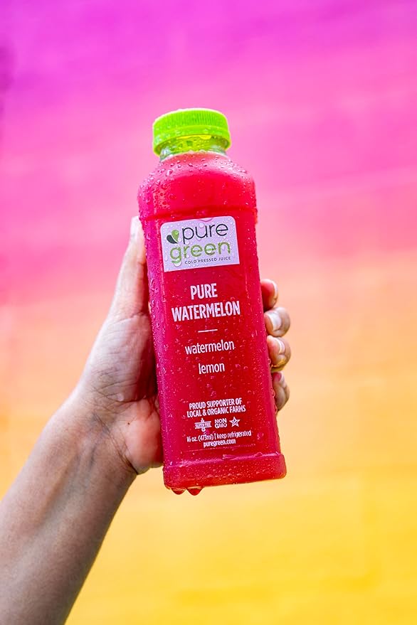 Pure Green Cold Pressed Juice - Pure Watermelon - Fresh Functional Blend with Watermelon and Lemon - Natural Gluten Free Non-GMO No Artificial Colors or Flavors - Made from Real Fruits &amp Veggie