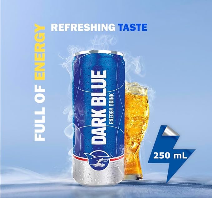 Dark Blue Energy Drink 8.4 Fl Oz Original Flavor 37 mg Caffeine with B Vitamins Pack of 24 Cans