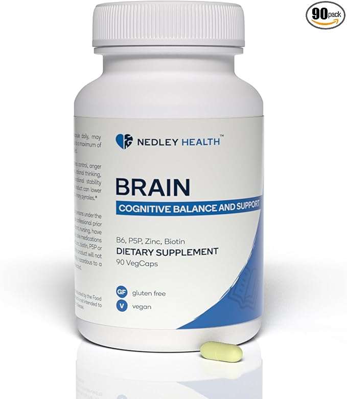 Brain - Balanced Neurotransmitter Support Supplement - Zinc B6 Biotin for Cognitive Function - 90 Veggie Capsules (Brain)