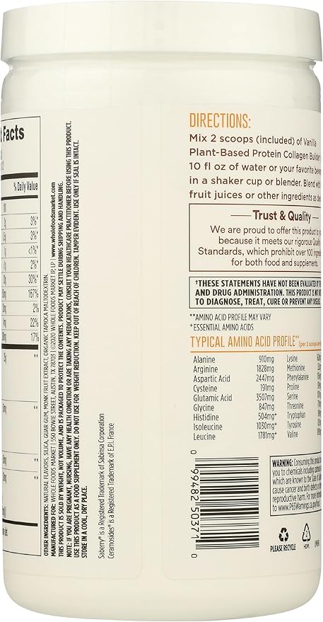Whole Foods Market Protein Plant Based Collagen Builder Vanilla CA On 11.6 Ounce